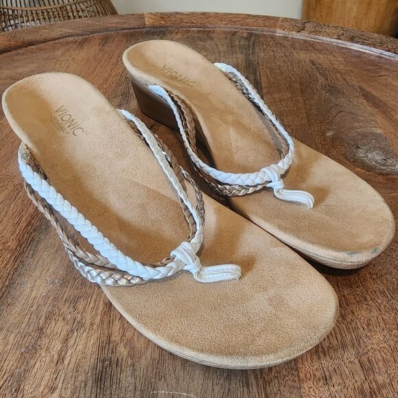 Vionic Natural Ramba Tri-Color Braided Wedge Sandals w/ Orthaheel Womens 11 - Picture 4 of 12